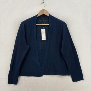 Eileen Fisher Cardigan Sweater Womens Large Blue Organic Linen Cotton Open NWT